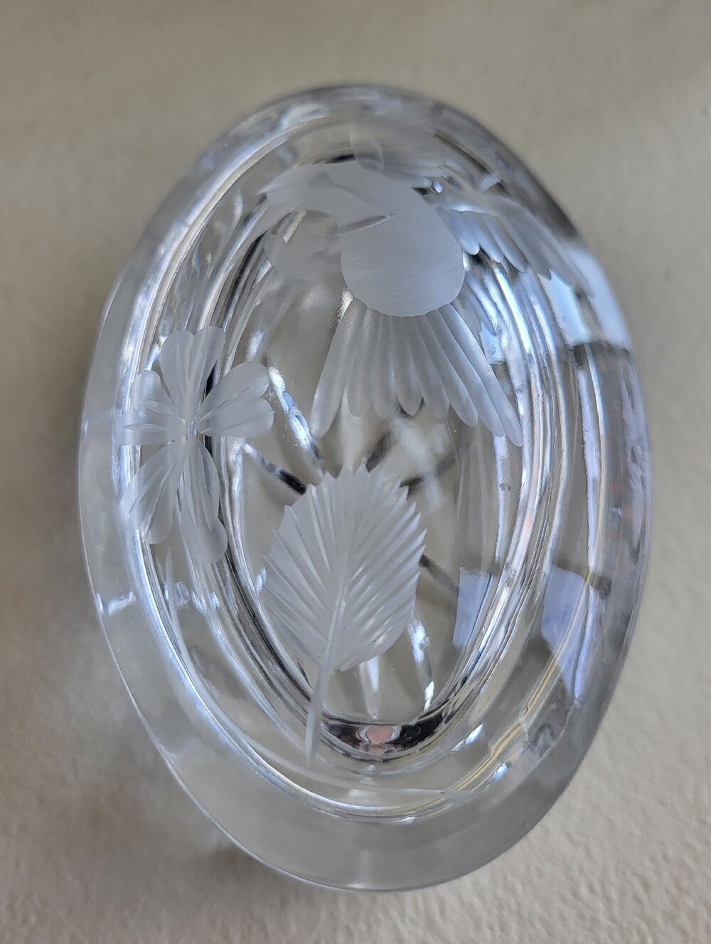 Vintage Miller Rogaska Lead Crystal Oval Trinket Box Etched Hummingbird Slovenia
